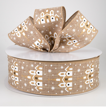 Snowy Church Natural Gold 2.5inch Wired Canvas Ribbon