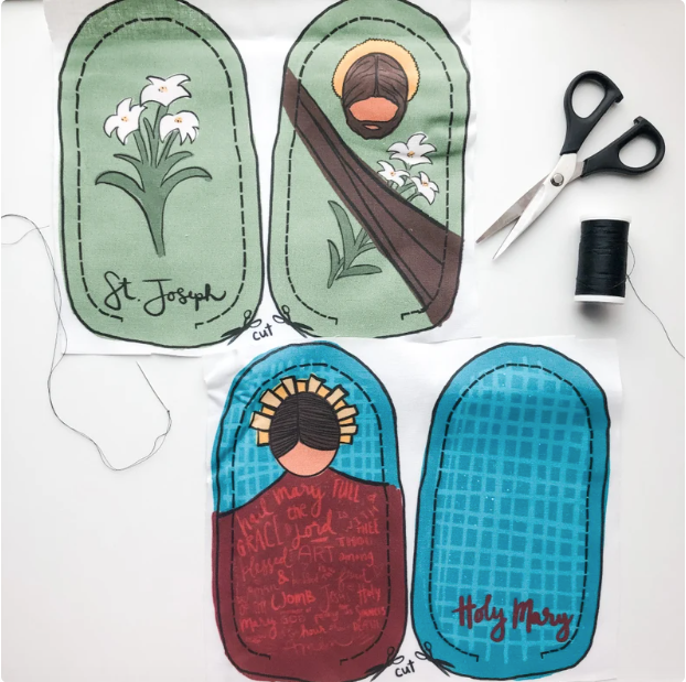 Holy Mary & Saint Joseph DIY Doll Cotton Fabric Panel Set