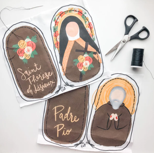 Saints Therese of Lisieux & Padre Pio DIY Doll Cotton Fabric Panel Set
