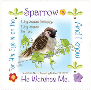 His Eye Is On The Sparrow 6 inch Mini Fabric Art Panel