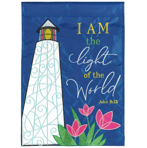 Light of the World John 8:12 Embroidered 13x18 Garden Flag