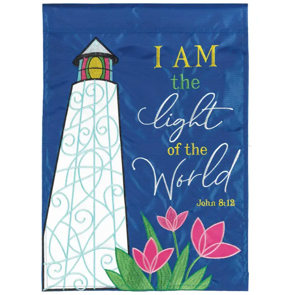 Light of the World John 8:12 Embroidered 13x18 Garden Flag
