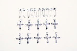 Pocket Prayer Silver Etched Cross Charms Set 10 ct