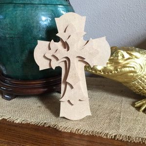 Layered Freestanding or Hangable Cross MDF Wood Cut Shape 3 pc Kit