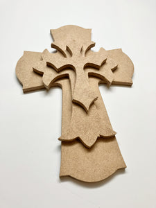 Layered Freestanding or Hangable Cross MDF Wood Cut Shape 3 pc Kit
