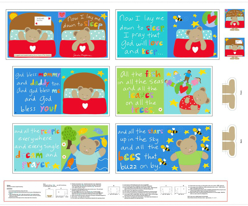 Huggable and Loveable Now I Lay Me Down To Sleep Prayer Soft Book Cotton Fabric Panel