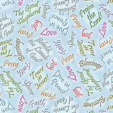The Good Shepherd Religious Words Blue Cotton Fabric