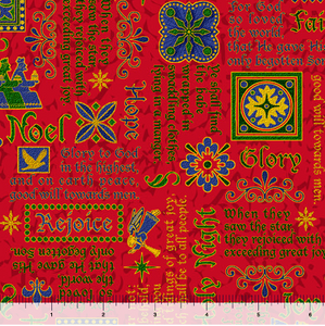 The Nativity Words Red Cotton Fabric