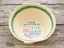 Think Lovely Philippians 4:8 5 inch Circle Fabric Art Panel