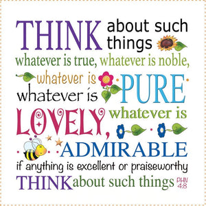 Think Lovely Philippians 4:8 JUMBO 10.5 inch Fabric Art Panel