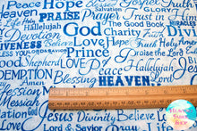 Faith Words Religious Phrases Blue Cotton Fabric