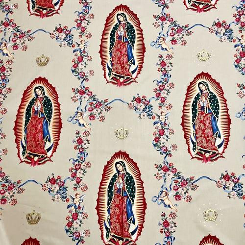 Virgin of Guadalupe Tea Metallic Cotton Fabric