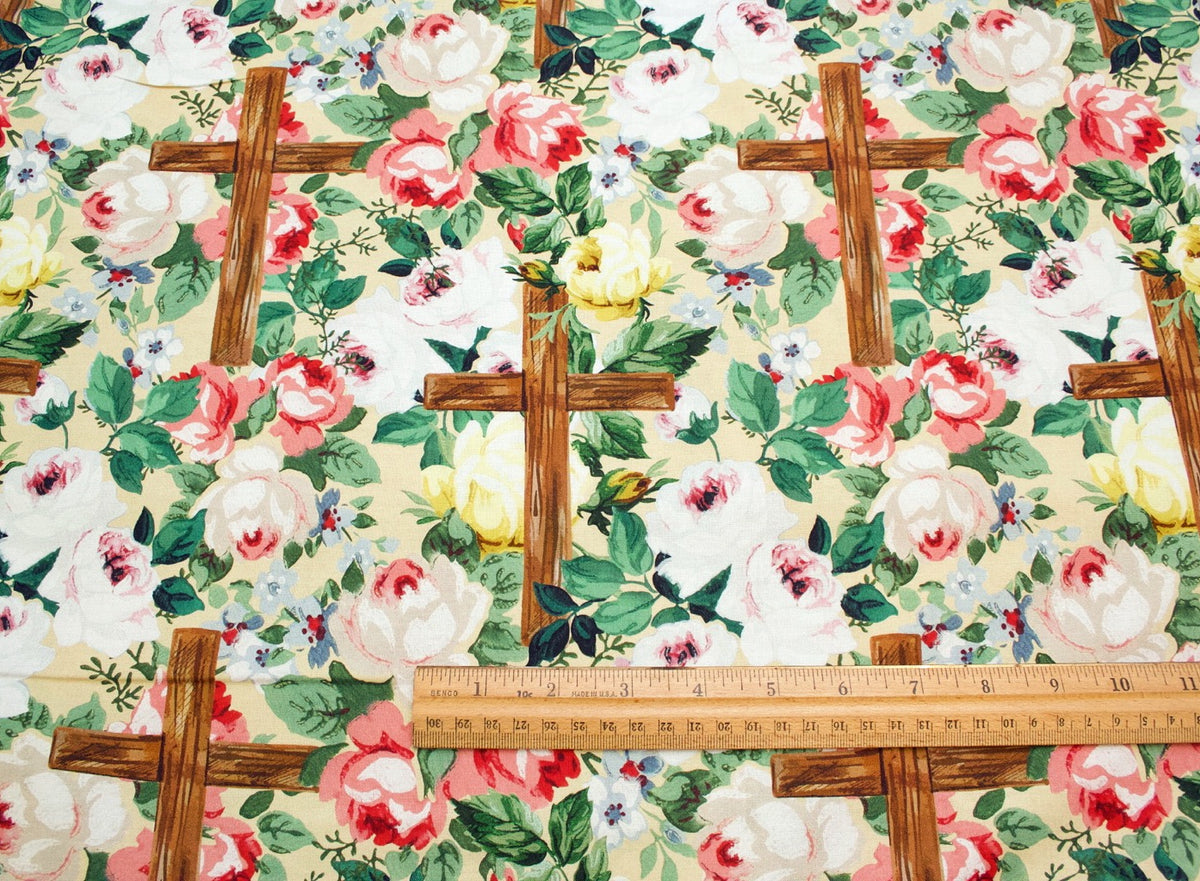 Walk By Faith Hidden Crosses Digitally Printed Cotton Fabric Heavenly