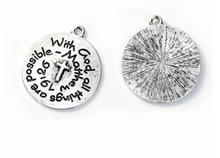 Antique Silver Metal With God All Things Are Possible Round Charms 5 ct
