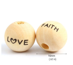 Faith Hope Love 16mm Wood Round Beads 12 ct