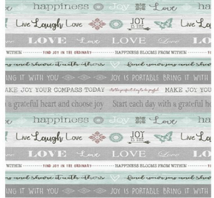 Words To Live By Aqua Stripe Live Laugh Love Cotton Fabric
