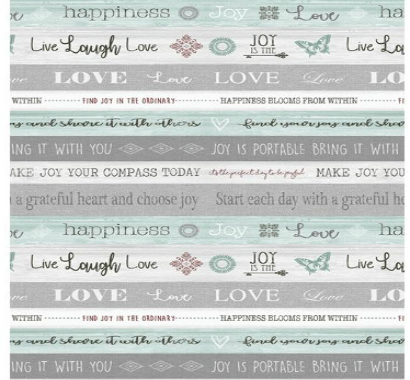 Words To Live By Aqua Stripe Live Laugh Love Cotton Fabric