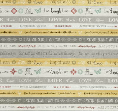 Words To Live By Yellow Stripe Live Laugh Love Cotton Fabric