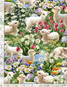 Spring Meadow Lambs Cotton Fabric