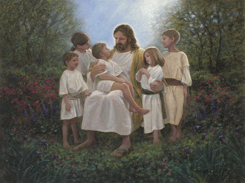 Jesus and the Little Children Cotton Fabric Panel