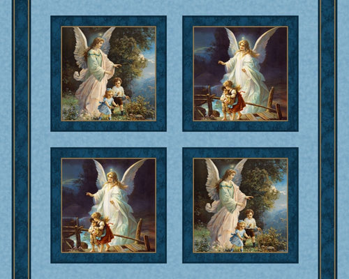 Guardian Angel and Children Pillow Block Cotton Fabric Panel