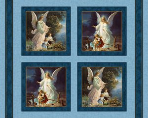 Guardian Angel and Children Pillow Block Cotton Fabric Panel