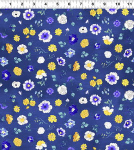 Faith Tossed Flowers Royal Blue Cotton Fabric
