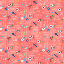 Faith Words Coral Cotton Fabric