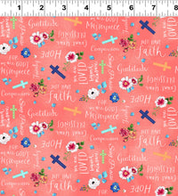 Faith Words Coral Cotton Fabric