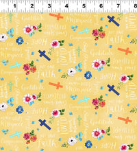 Faith Words Yellow Cotton Fabric